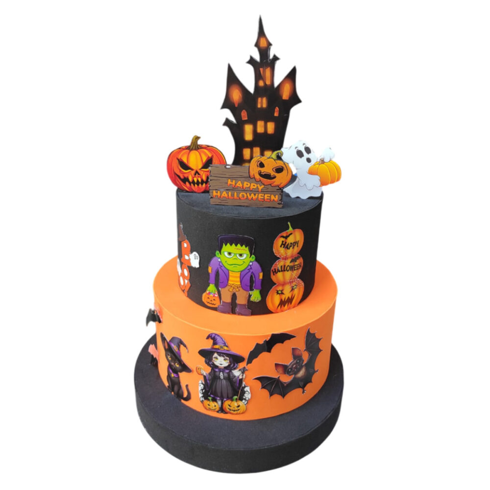🎃2 Katlı Halloween Maket Pasta – Cadılar Bayramı Partisine Özel Dekoratif Pasta CADI, RESİM